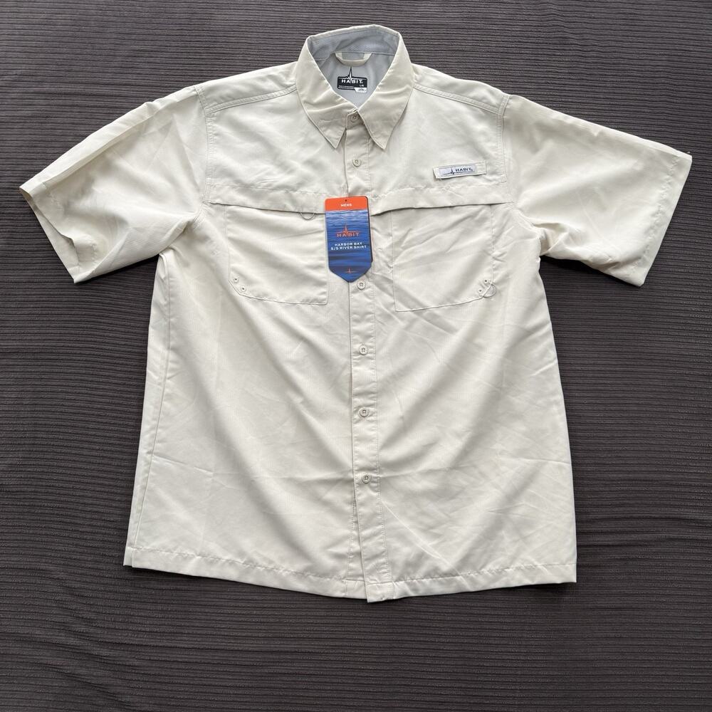 Habit Harbor Bay S/S River Shirt‎ Men Large Beige Polyester Vented Outdoors.